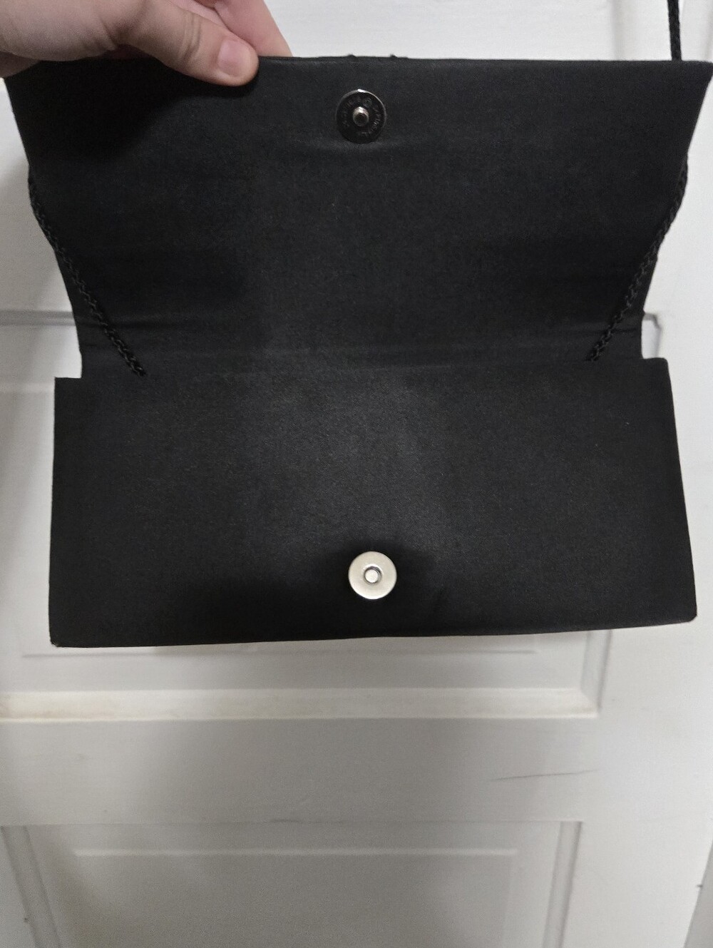 Kate Landry Black Satin Pleated Evening Clutch with Strap - Picture 6 of 8